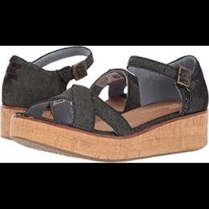 TOMS Wedge Sandals - Harper - Black Denim! Worn once!